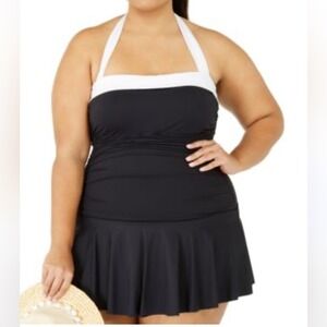 LAUREN RALPH LAUREN Women Plus 22W Bel-Air Halter One Piece‎ Swim Dress Beach